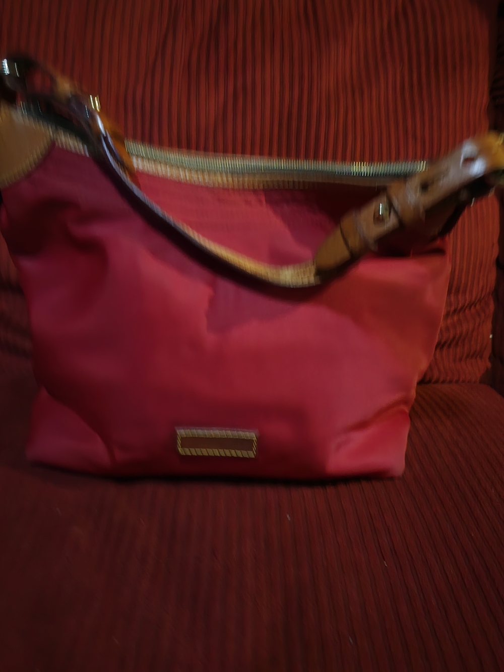 Dooney & Bourke Crimson Nylon Tote with Leather Logo Patch